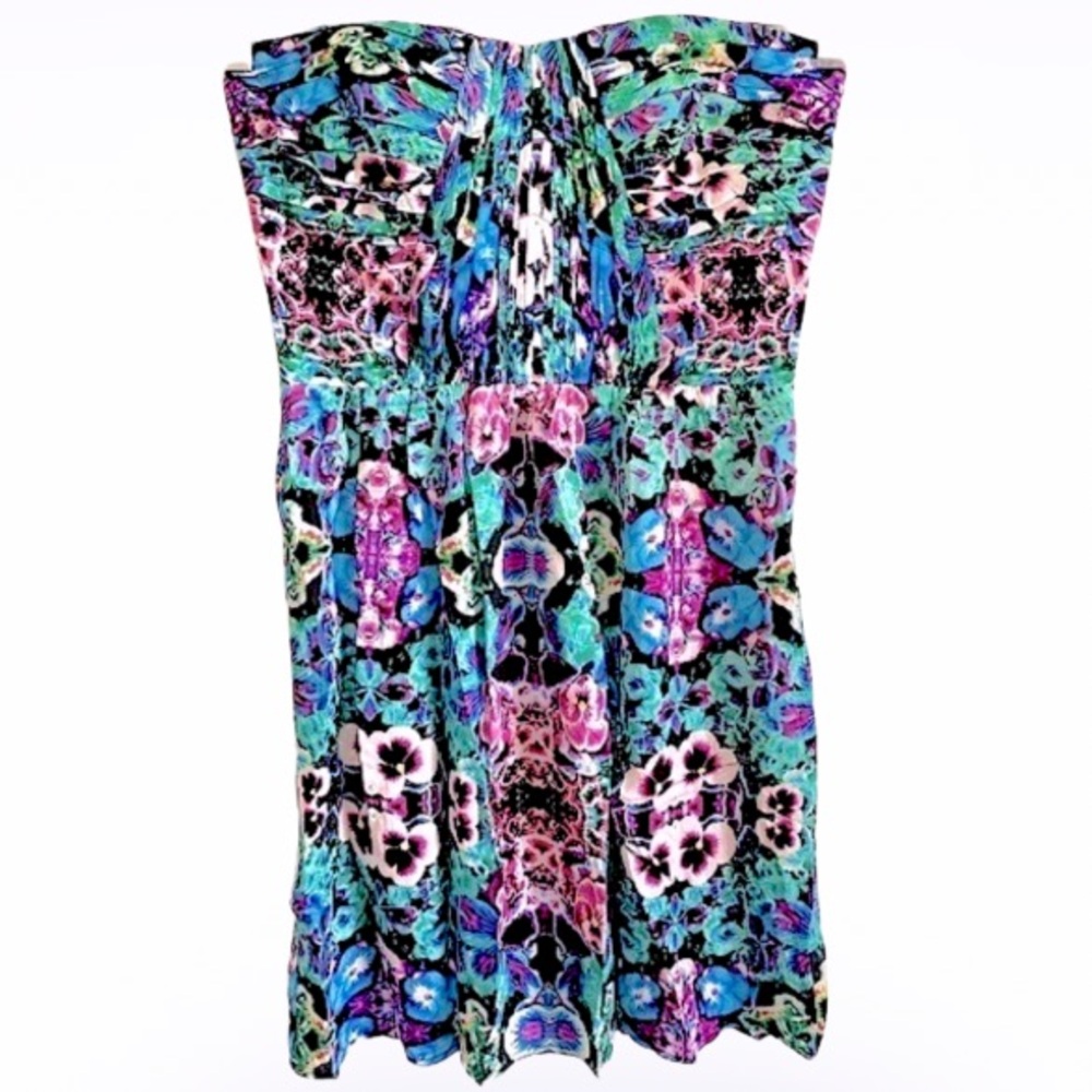 Twelfth Street by Cynthia Vincent Floral Print Smocked Strapless Mini Dress